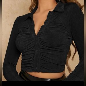 Glitter Cropped Button Up Going Out Top